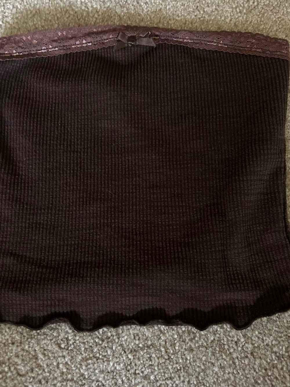 Tilly's Brown Ribbed Lace-Trim Tube Top